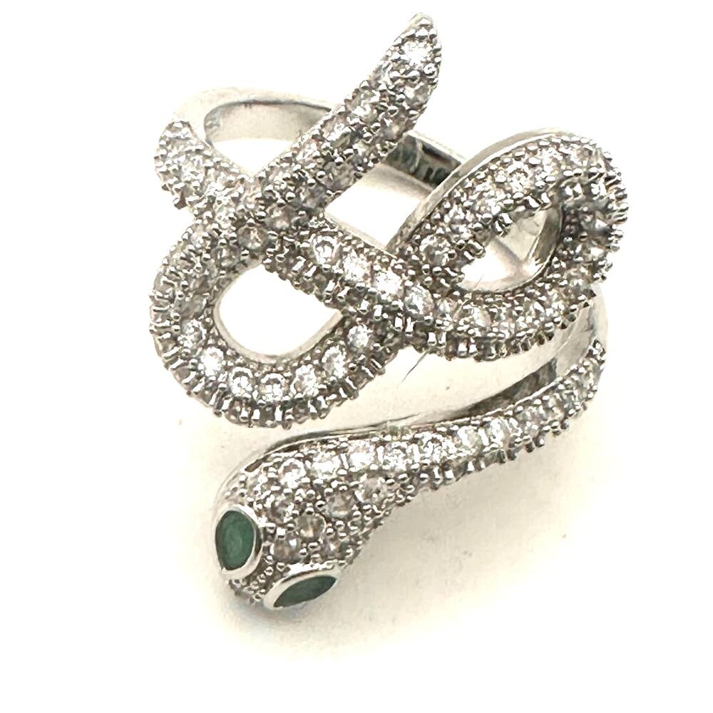 Snake Rhinestone Green Eyes Ring Fashion Novelty Costume Jewelry Size 5.25